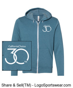 30th Anniversary Zippered Hoodie - Heather Deep Teal Design Zoom